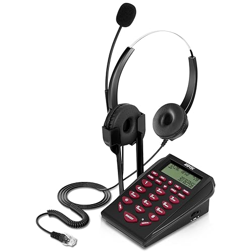 AGPtEK Upgraded Call Center Phone, Corded Telephone with Binaural Headset & Dialpad for House Call Center Office - Noise Cancellation
