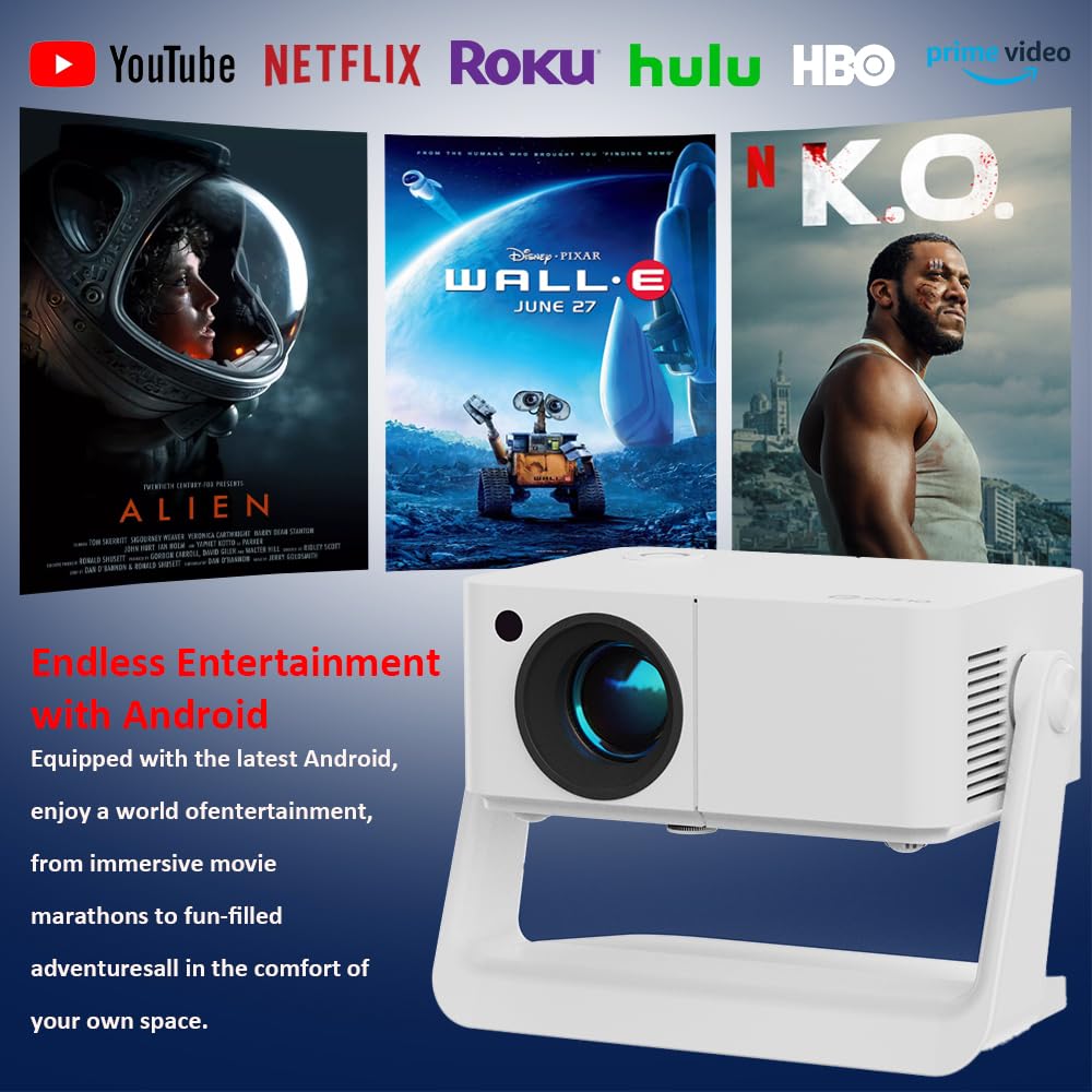 Built-in Stand Projector 1080P 500 ANSI with WiFi and Bluetooth 5.2, Electric Focus/Auto Keystone, 360°Stand, Portable Outdoor Movie Mini Projector
