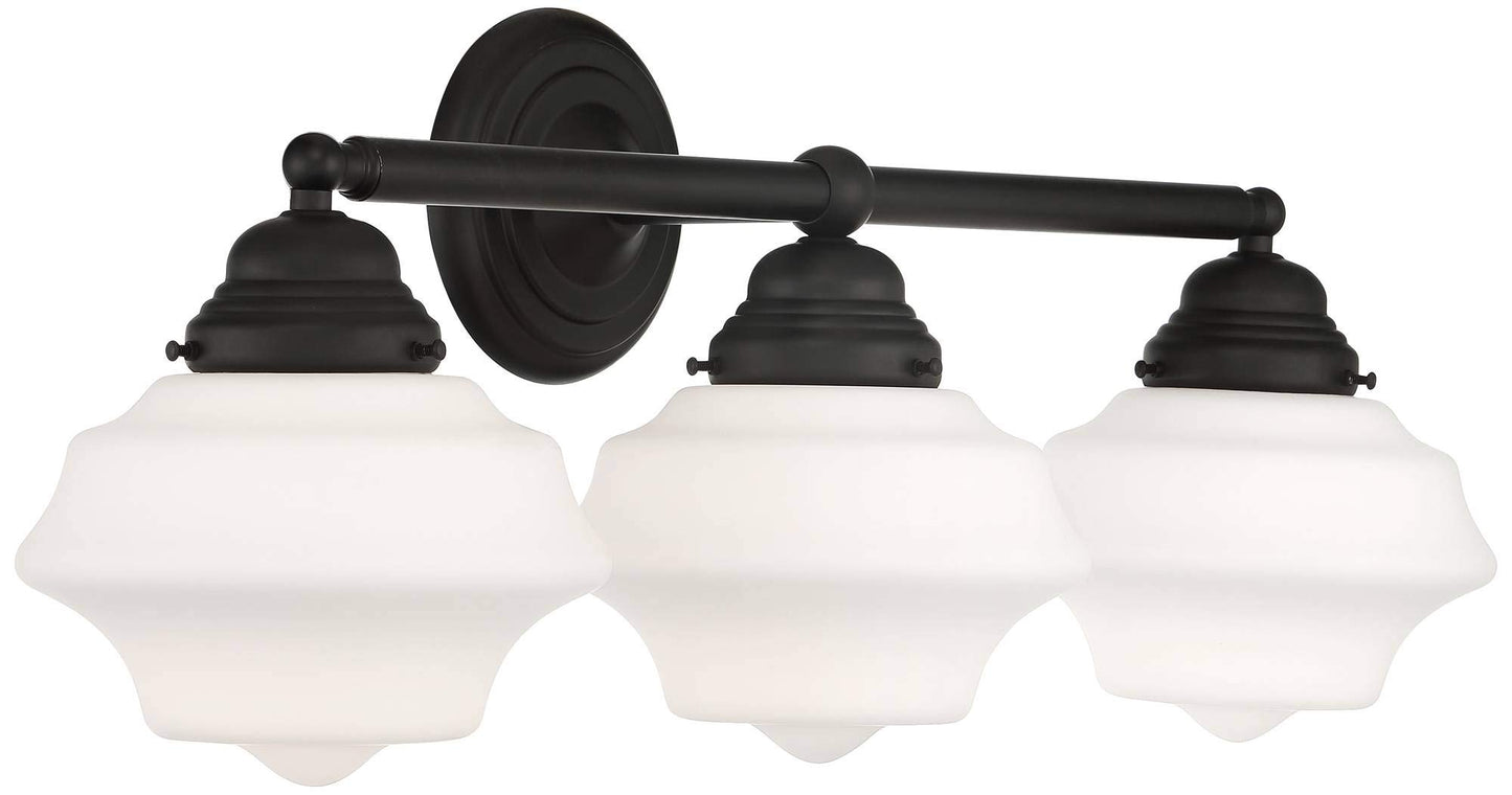 Possini Euro Design Astrid Modern Wall Light Black Metal Hardwired 27 1/4" 3-Light Fixture Opal White Glass Shade for Bedroom Bedside Bathroom Vanity