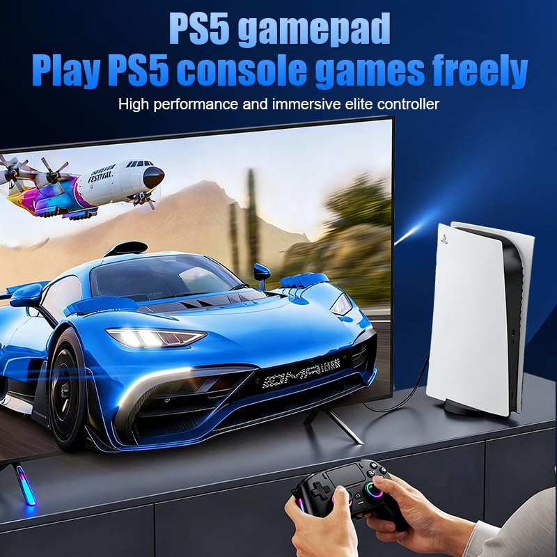 Wireless Pro Controller For PS5/PC/MAC/iOS/Android/Steam Deck, Gamepad with RGB Lights/Hall Effect Joystick Trigger/Vibration/switchable