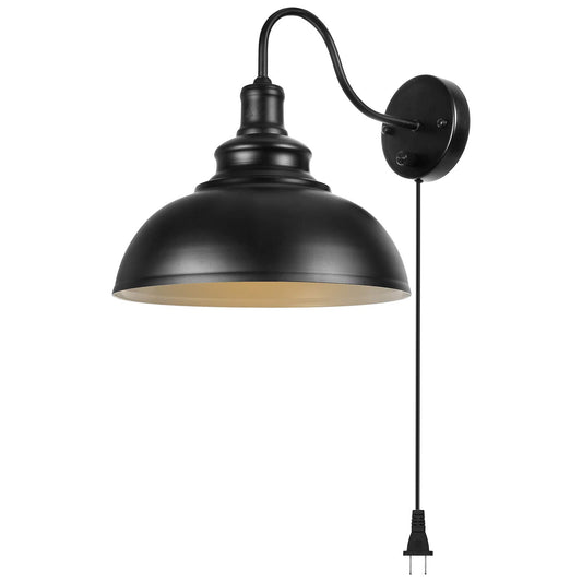 Merlight Gooseneck Wall Lamp Black Industrial Vintage Farmhouse Wall Sconces Lighting Wall Light Fixture with Plug in Cord and On Off Switch