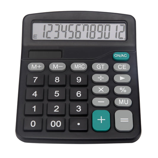 Desk Calculator, Basic Office Calculator with 12 Digits Large Display, Dual Solar Power and Battery, 4 Function Simple Calculation, Big Button