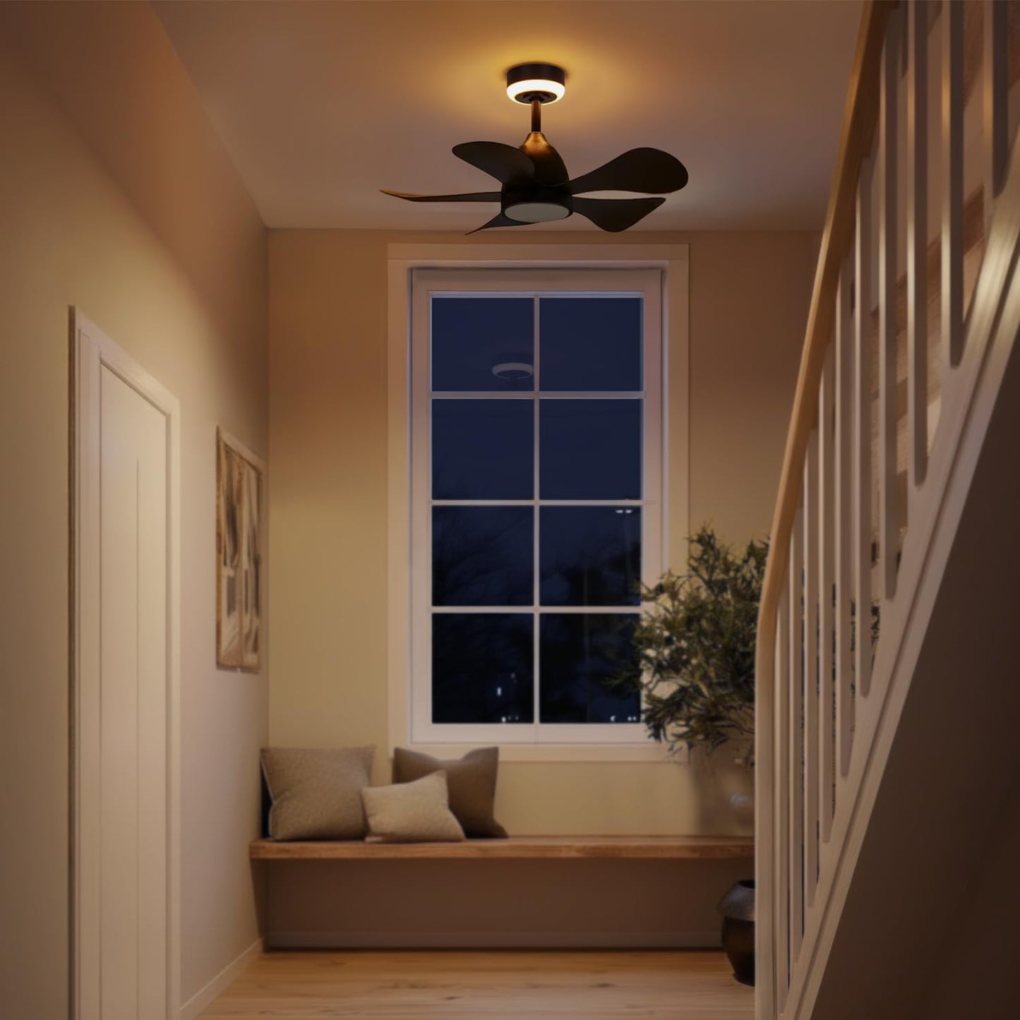 Globe Electric 37000106 30" Ceiling Fan with LED Light, Nightlight, Remote Control, WhisperQuiet DC Motor, 6 Speeds, Matte Black