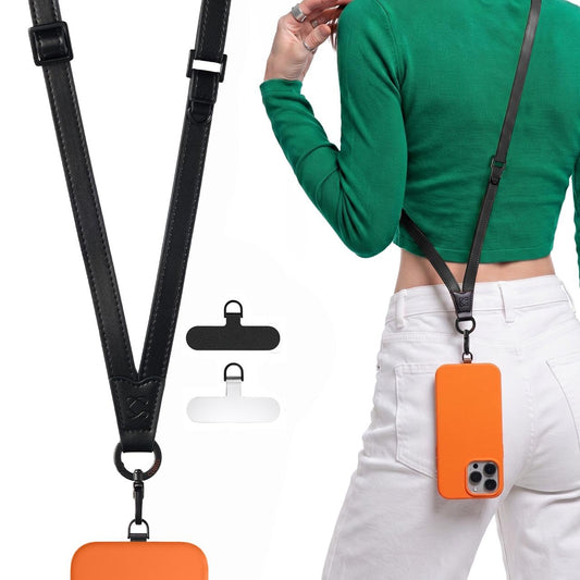 C Coiro Premium Leather Phone Strap Crossbody with 2 Tabs, Universal Adjustable Clip and Go Phone Strap, Neck Lanyard for Daily & Outdoor, Compatible