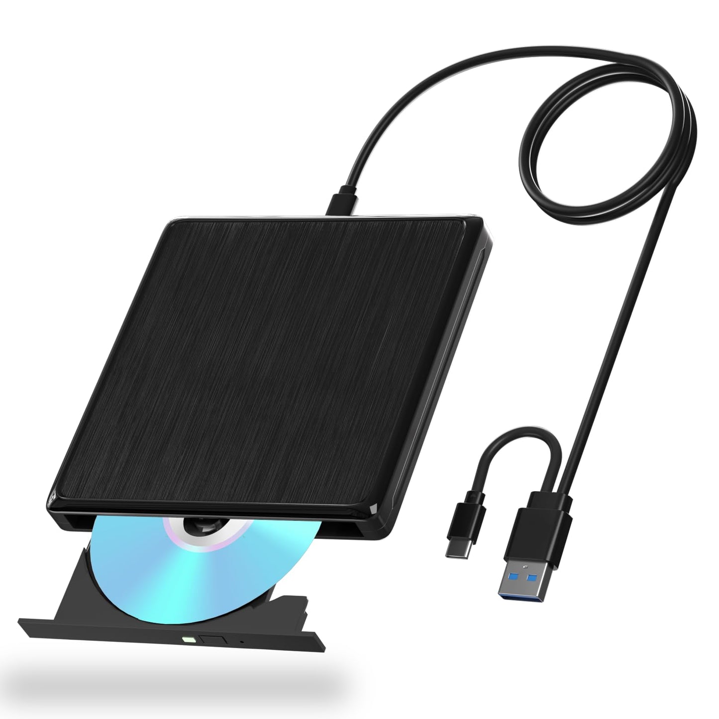 External CD/DVD Drive for Laptop, USB 3.0 and Type-C USB CD/DVD External Drive DVD Burner, External DVD Player for Laptop with Extended Data Cable