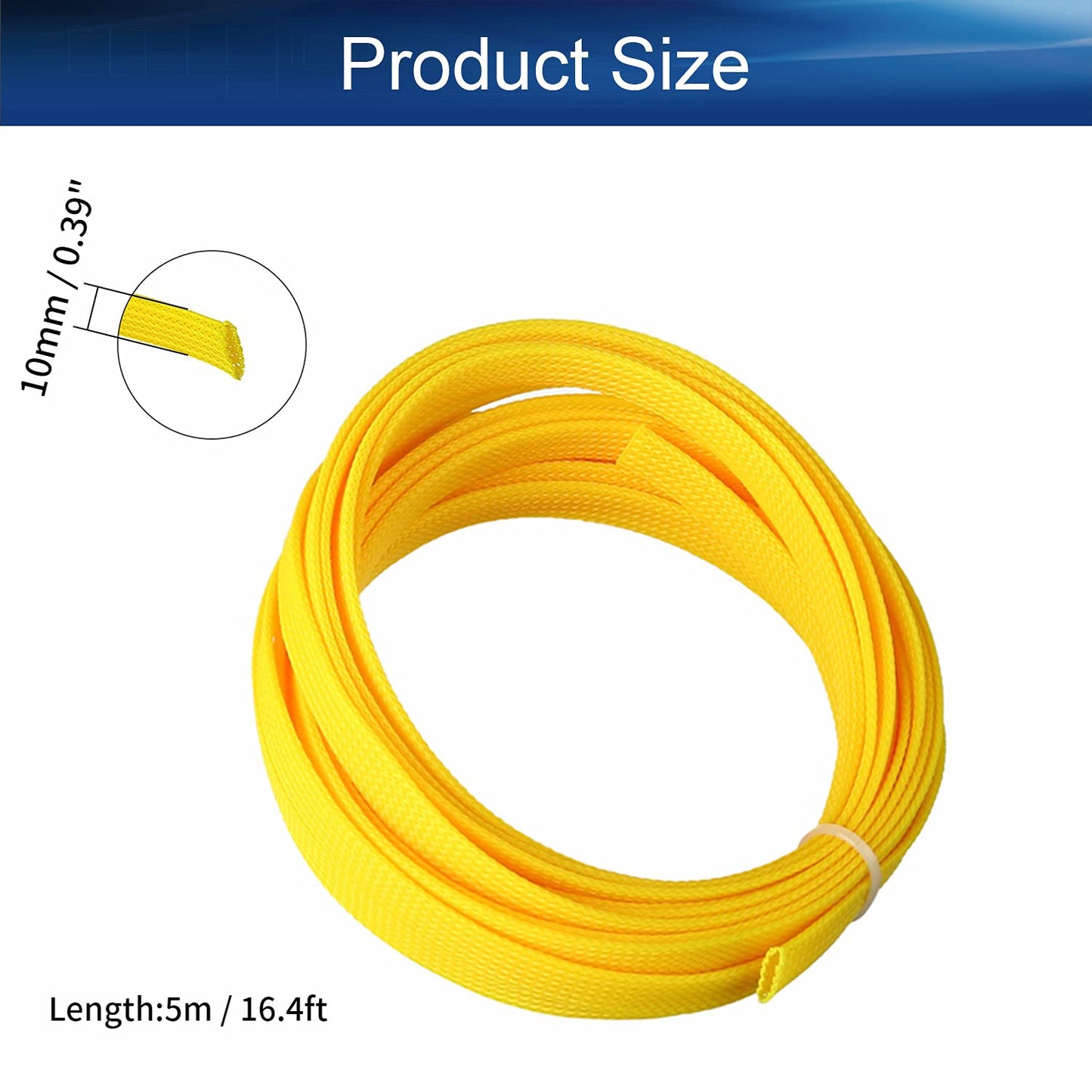 Bettomshin 1Pc 16.4Ft(5m) Cable Management Sleeve, 3/8"(10mm) Width PET Yellow Cord Protector, Wire Loom Tube Insulated Split Sleeving for USB Cable