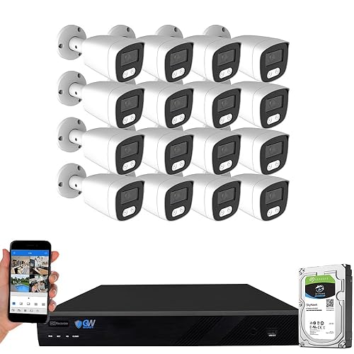 GW Security 16 Channel 4K NVR 8MP AI Human & Vehicle Detection Security Camera System with 16 UHD 4K 2160P Microphone PoE Outdoor/Indoor Waterproof IP
