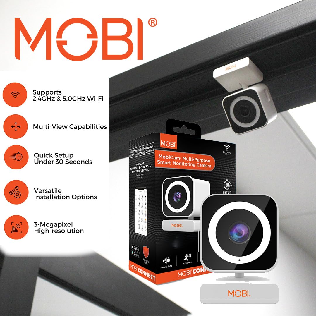 MobiCam MP 1080p Wi-Fi Smart Home Security for Baby Monitor, Dog Camera w/Motion Detection, 2-Way Audio Camera with Color Night Vision, Built-in