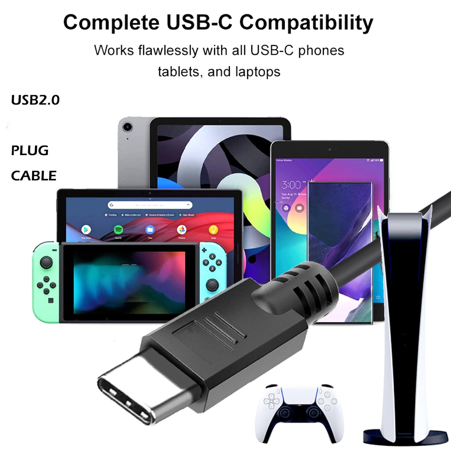 YOTETION 25FT USB3.0 A to C Cable, SuperSpeed Data Transfer, Compatible with Laptop, Smartphone, Tablet, and More