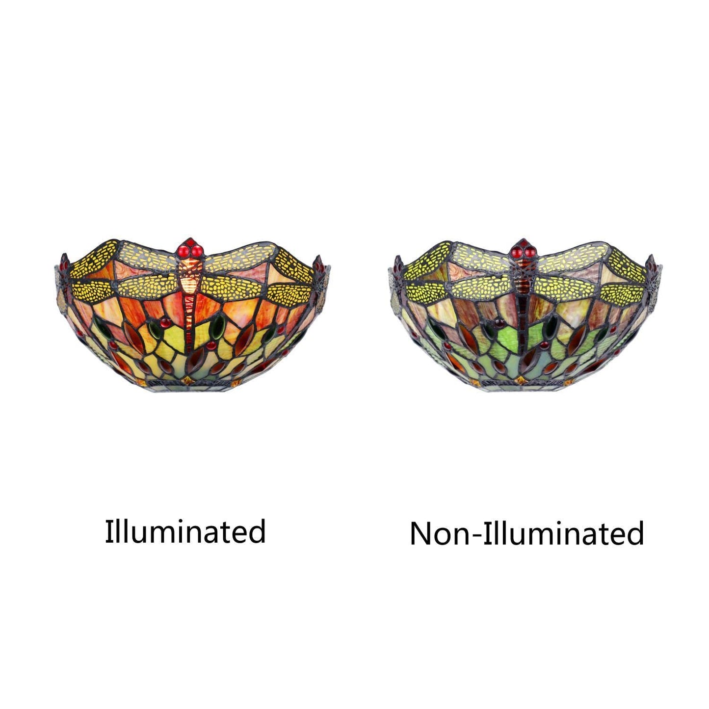 Chloe Lighting Empress Dragonfly Tiffany-Style Dark Bronze 1 Light Wall Sconce 12" Wide, Multicolor