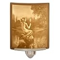 The Porcelain Garden Mermaid Night Light, Etched Porcelain Lithophane Mermaid & Mirror, Art By David Delamare, Decorative Wall Plug in