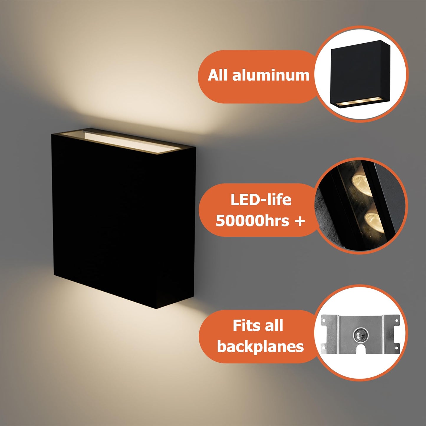 illumishin Modern LED Wall Sconce Outdoor Up Down Wall Lamp, Black Aluminum Waterproof Wall Lights Exterior Light Fixtures 450LM 3000K Hallway Wall
