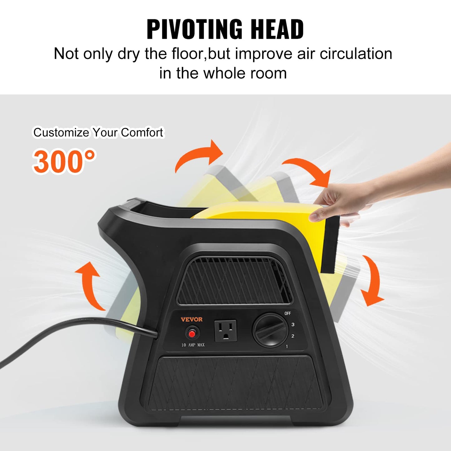 VEVOR Pivoting Utility Fan, 600 CFM High Velocity Floor Blower for Drying