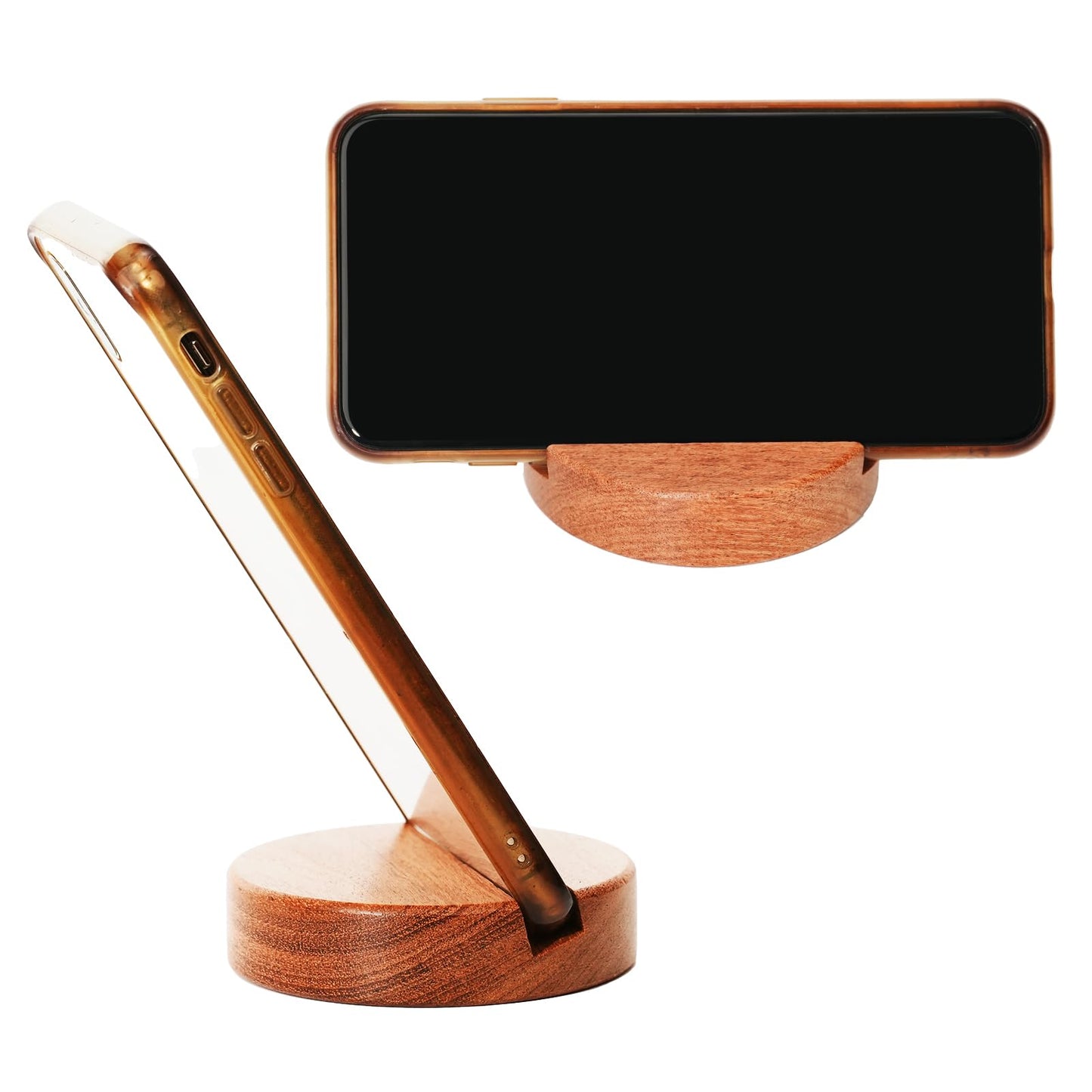 ZJL Wooden Cell Phone Stand,Desktop Portable Phone Holder Compatible with iPhone 15 Pro Max 14 Plus 13 12 se,Natural Wood Smartphone Holder for Desk