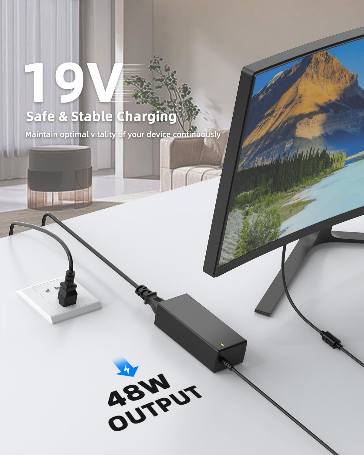 DC 19v Power Cord Compatible with LG Monitor Charger 32LH570B 29UM57-P 27EA63V-P 26LN4500 25UM57 32” 27” 26” 24” 23” 22” 20” 19” LED LCD Monitor…