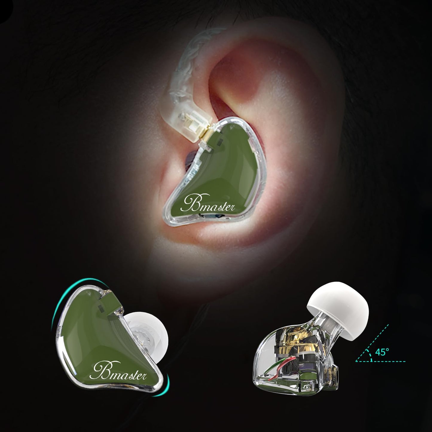 BASN Bmaster in Ear Monitor Headphones for Musicians, Hybrid Triple Drivers Dynamic Earbuds, Sound Isolating Earphones with 2 Detachable MMCX Cables