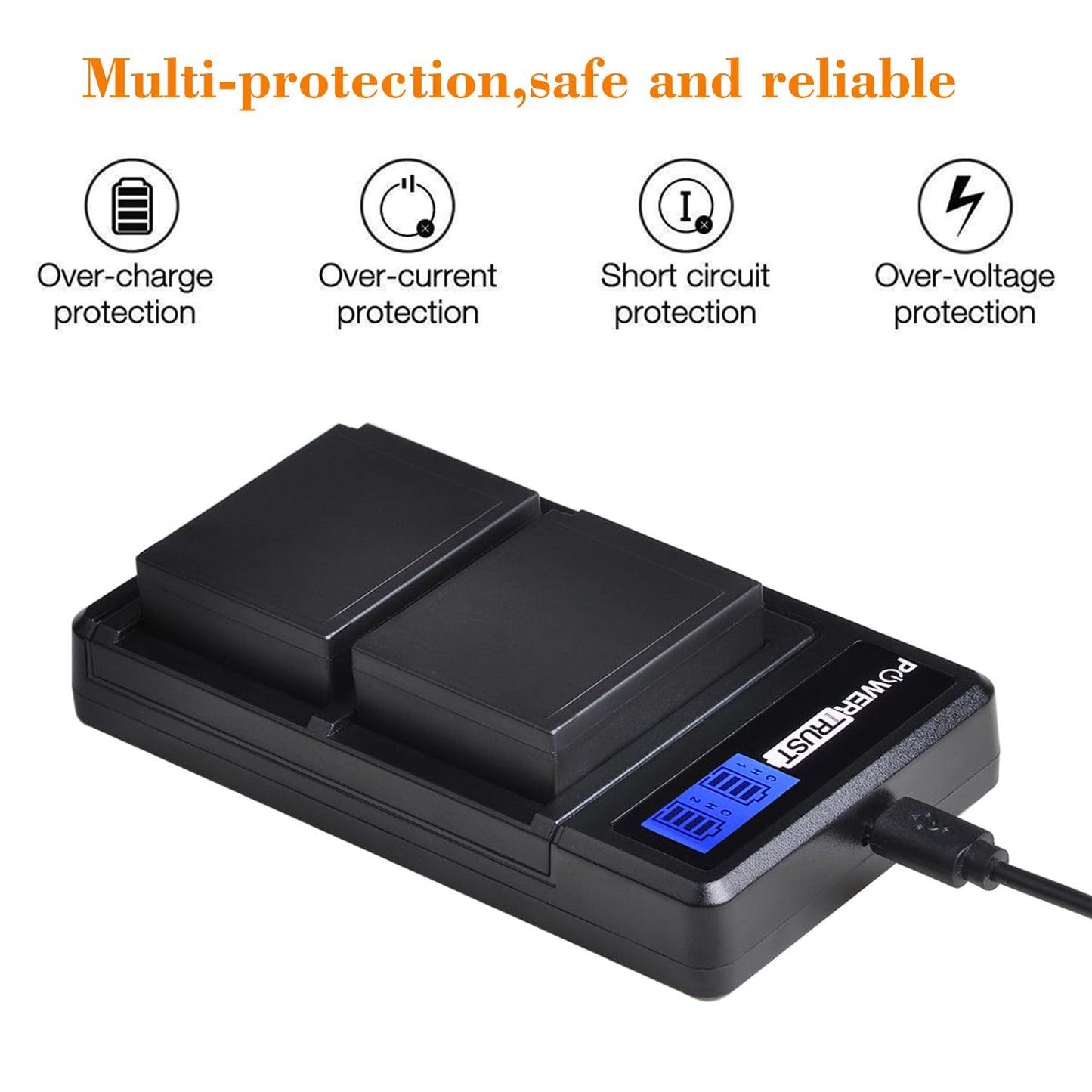 PowerTrust 2 Pack NP-W126 NP W126 Camera Battery and LCD USB Dual Charger for Fuji NPW126 X-T10 XT10 X-Pro1 XPro1 X-T1 XT1, HS30 33 35 5
