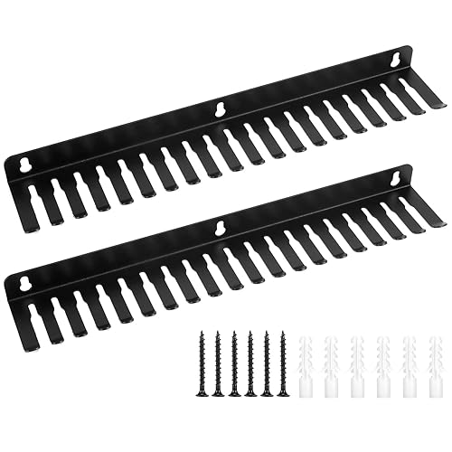 QWORK Cable Hanger Organizer for Efficient Cable Management - 19 Slots Each, 2-Pack, Wall Shelf Mount, Black - Ideal for Home and Office, Supports