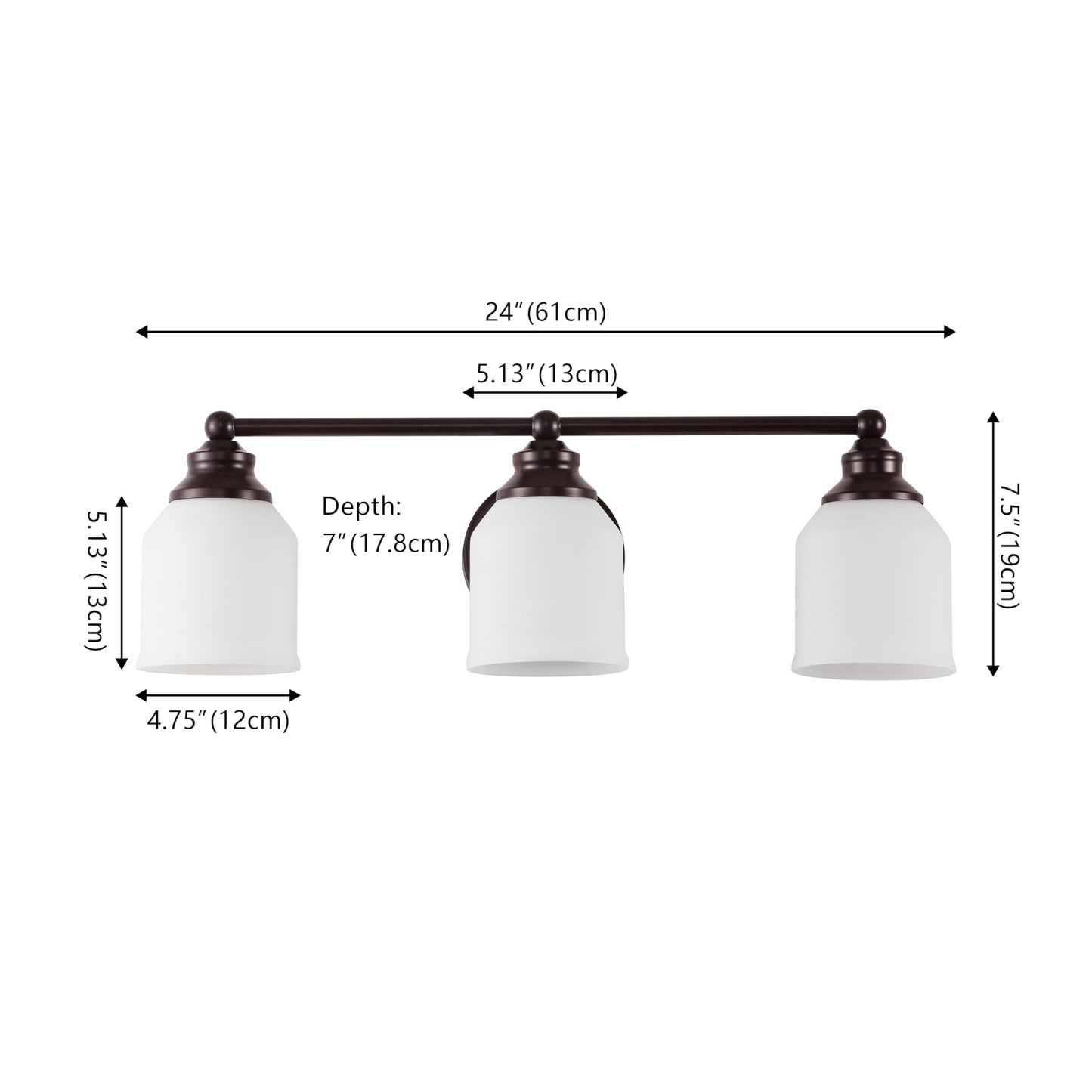 JONATHAN Y 24" Oil Rubbed Bronze/White Modern Farmhouse LED Vanity Light Wall Sconce Fixture, Frosted White Glass Shade, Dimmable Wall Lamp