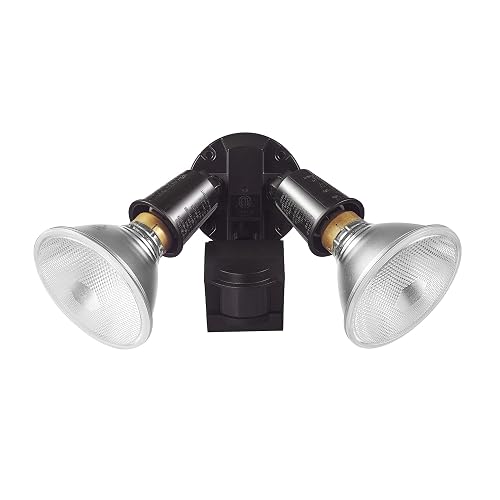 GLOBE Electric 240W Twin Head Motion Sensor Security Flood Light, 110° Detection, 60-Ft Range, Hardwired, Bronze Finish, Weather Resistant Outdoor