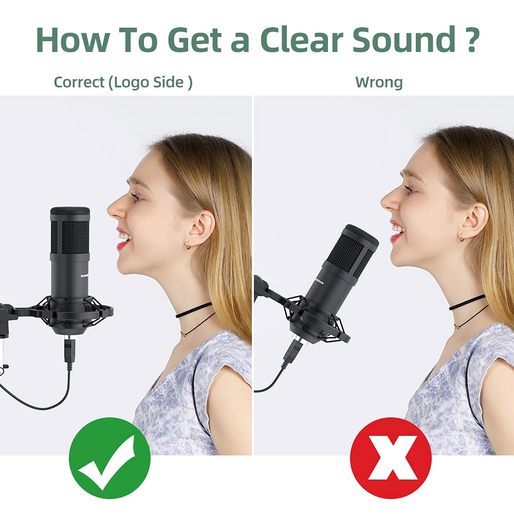 SUDOTACK USB Condenser Podcast Microphone for PC: Studio Microphone Kit with 192KHz/24bit Professional Sound Chipset Cardioid for Recording