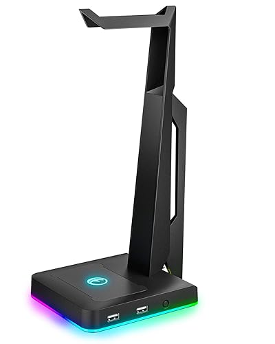 IFYOO RGB Gaming Headset Stand with 2 USB Ports, Game Headphone Mount for PC, Xbox One, PS4, Switch, Earphone Holder Hanger, Great for Gaming