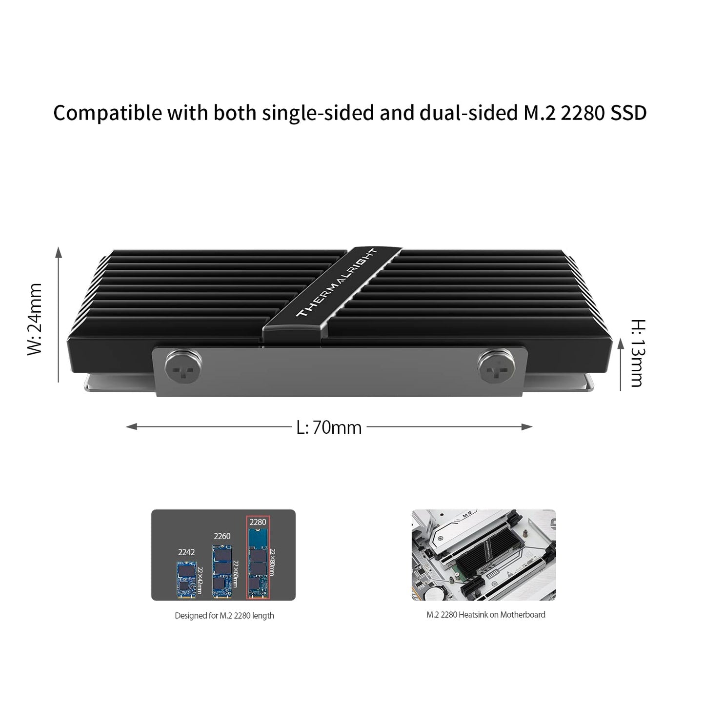Thermalright TR-M.2 2280 Type A B 2280 Heatsink Cooler for SSD Cooling M.2 2280 Heatsink Cooling, with 2 Thermal Conductivity, Desktop High