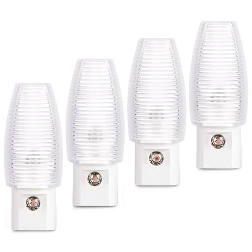 Emotionlite Plug in Night Light, Warm White LED Nightlight, Dusk to Dawn Sensor, Kids, Nursery, Bedroom, Bathroom,Hallway, Stairs, Kitchen, 4 Pack