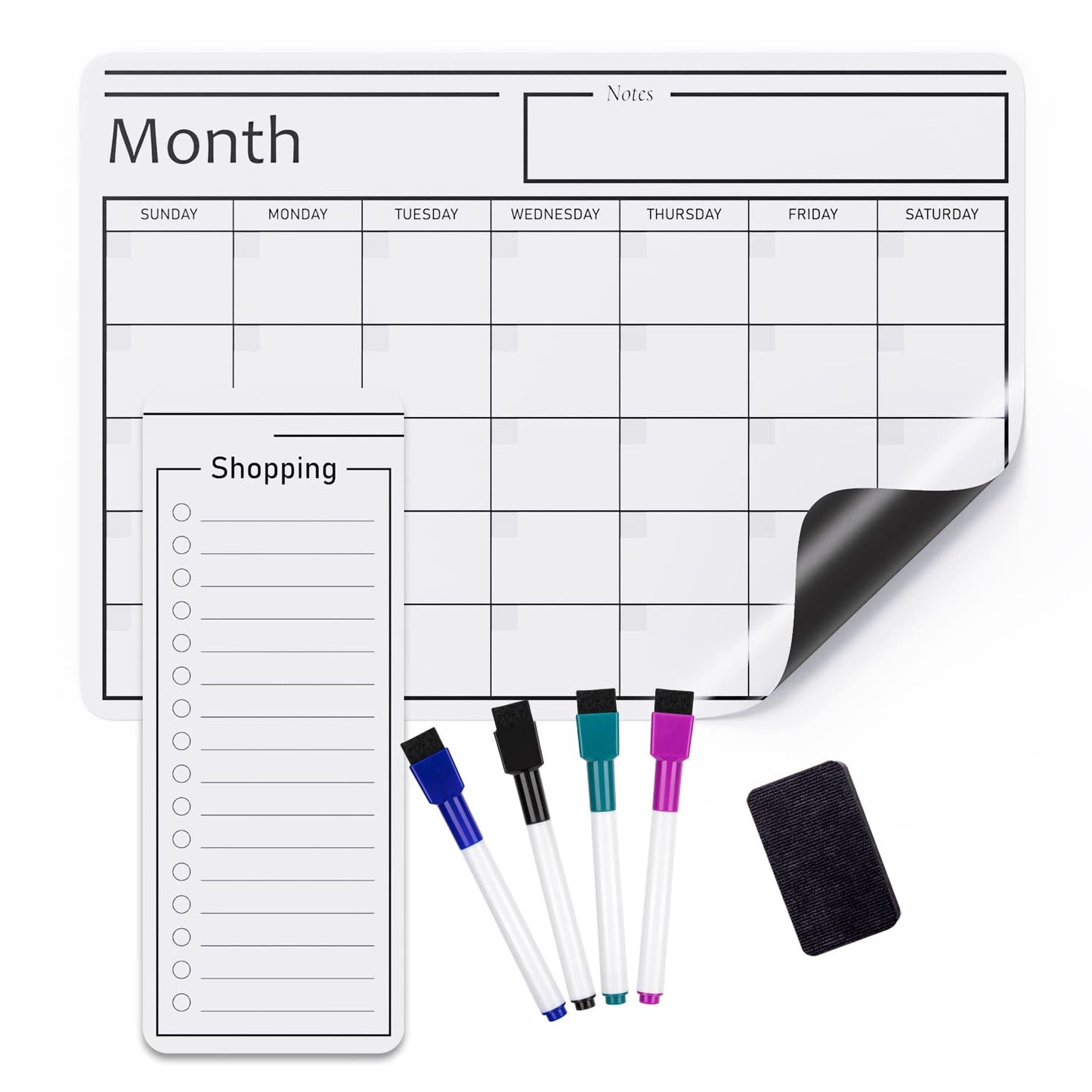 Amazon Basics Magnetic Dry Erase Whiteboard Calendar for Fridge, Easy to Clean, Schedule Organizer, 12" x 17", Includes 4 Markers and Eraser