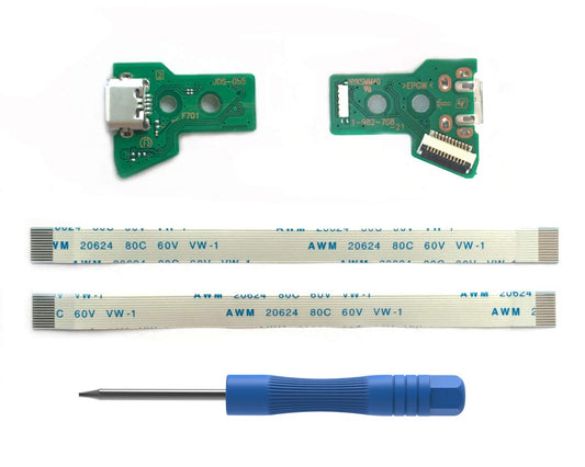 2PCs JDS-055 Replacement Charging Port Assembly for PS4 DualShock 4, Repair Part Micro USB Adaptor Charger Socket Board Connector Module
