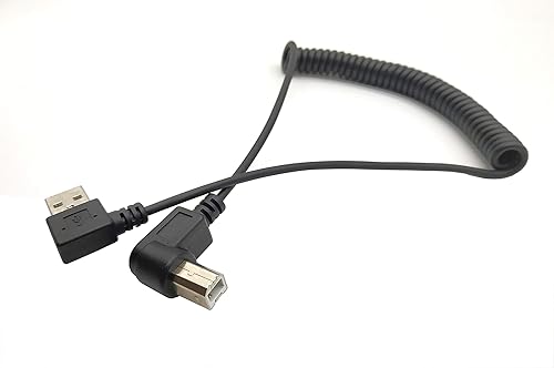 Choojialiy 4.9 Feet Right Angle Coiled USB Printer Cable, USB 2.0 Type A Male to Type B Male Spring Printer Scanner Cable(Right Angle)