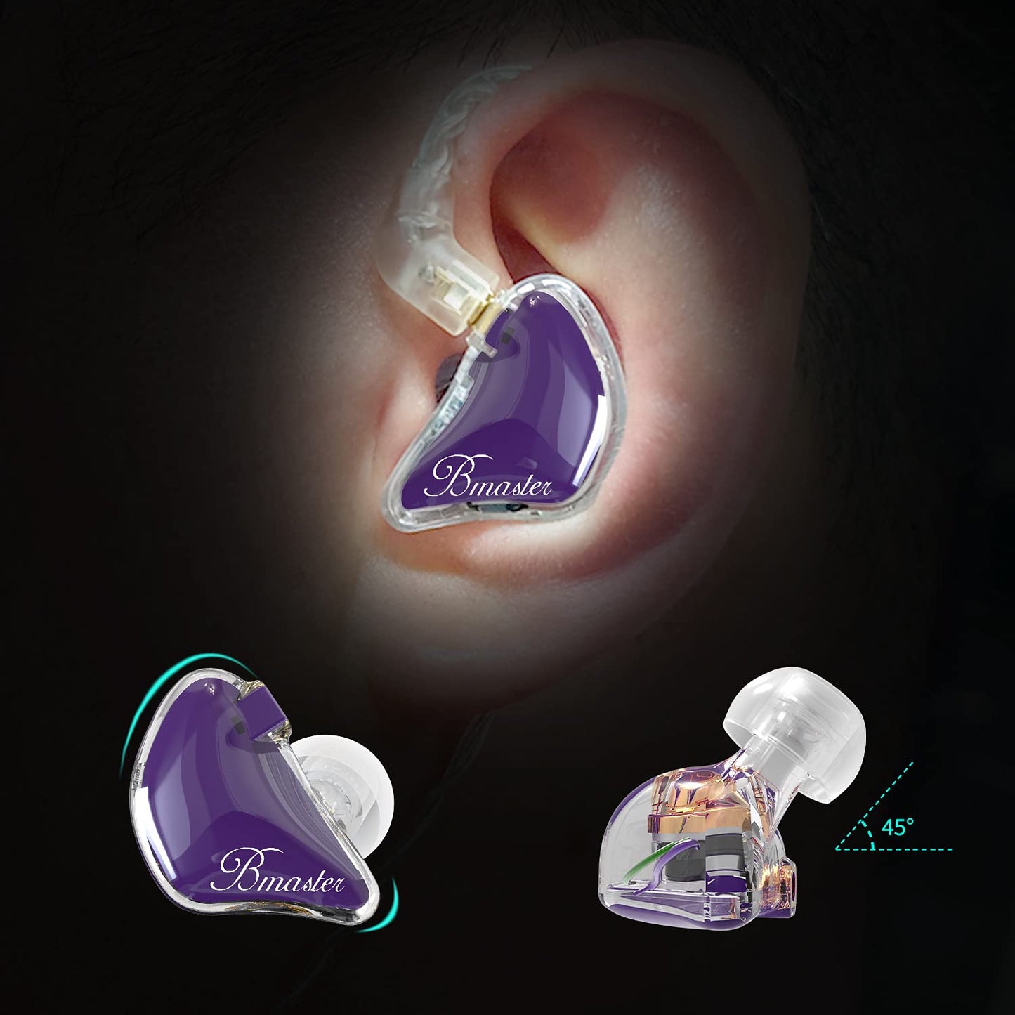 BASN Bmaster Triple Drivers in Ear Monitor Headphone with Two Detachable Cables Fit in Ear Suitable for Audio Engineer, Musician (Purple)