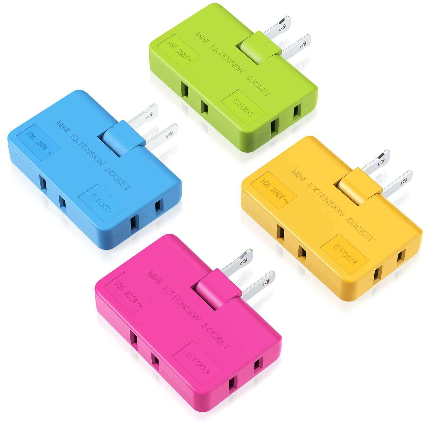 ETwinCoo 3 Way Flat Wall Outlet Extender AC Adapter - 2 Prong Flat Wall Plug, Adjustable Rotatable Mini Socket (Quick & Safe) Perfect for Home