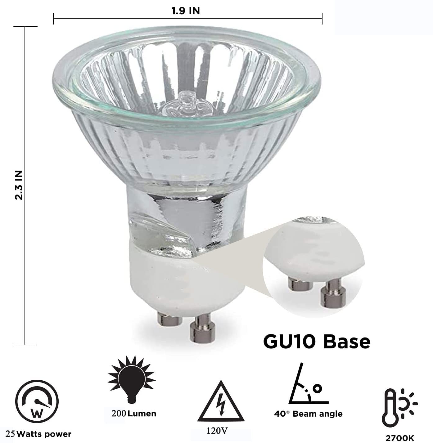 Edearkar MR16 Halogen Light Bulbs (6 Pack) 25W 120V 2500K Warm White Dimmable Flood Light Bulbs GU10 Base MR16 Halogen Bulbs for Family, Stores