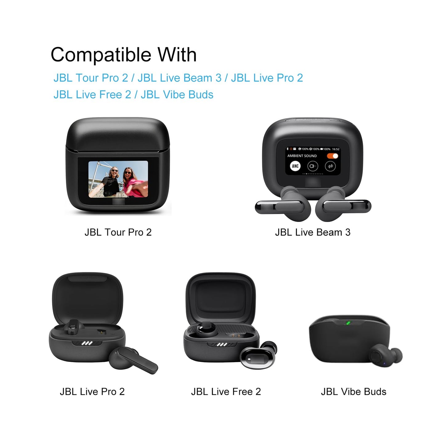 Klowcok Replacement Ear Tips for JBL Vibe Buds/Tour Pro 2 / Live Beam 3 / Live Pro 2 / Live Free 2 Earbuds, Soft Silicone Ear Tips 3 Pairs (S/M/L)