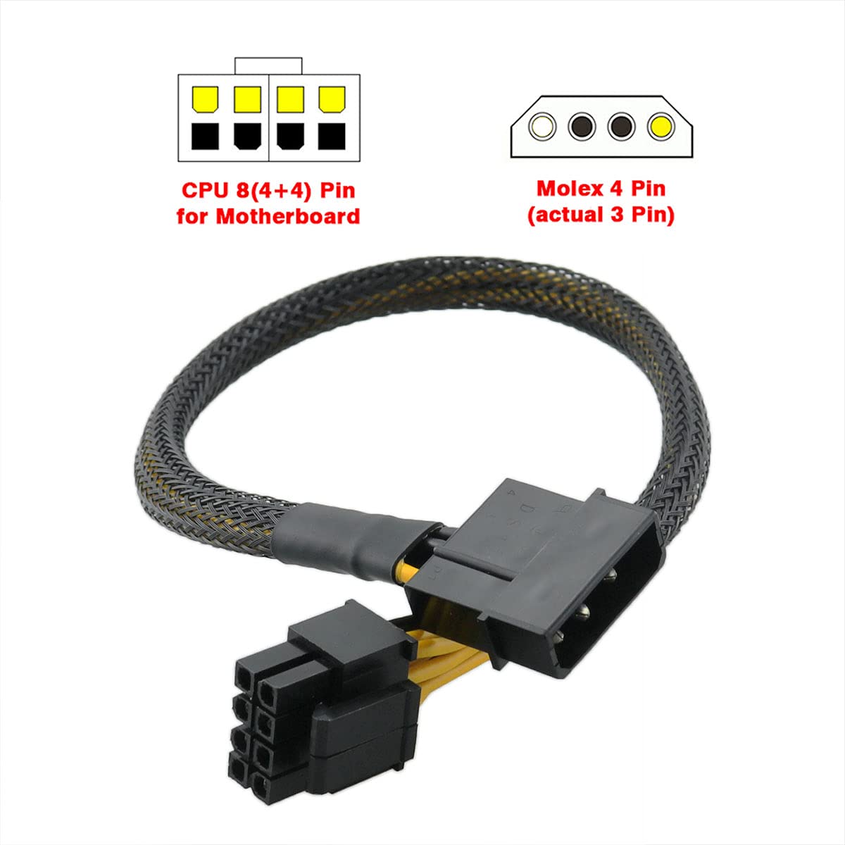 ZRM&E LP4 Molex Male to CPU 8(4+4) Pin Male Sleeved Braided Power Adapter 30cm/11.8Inch