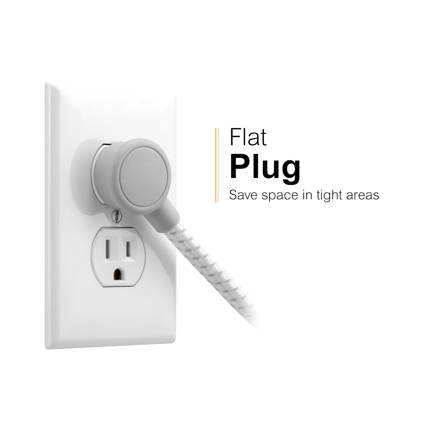 GE 7-Outlet Surge Protector Power Strip with USB, 2 USB-A, 4 Ft Braided Cord, Multi Plug Outlet Extender, Flat Plug, Charging Station, 2.4A, 1470