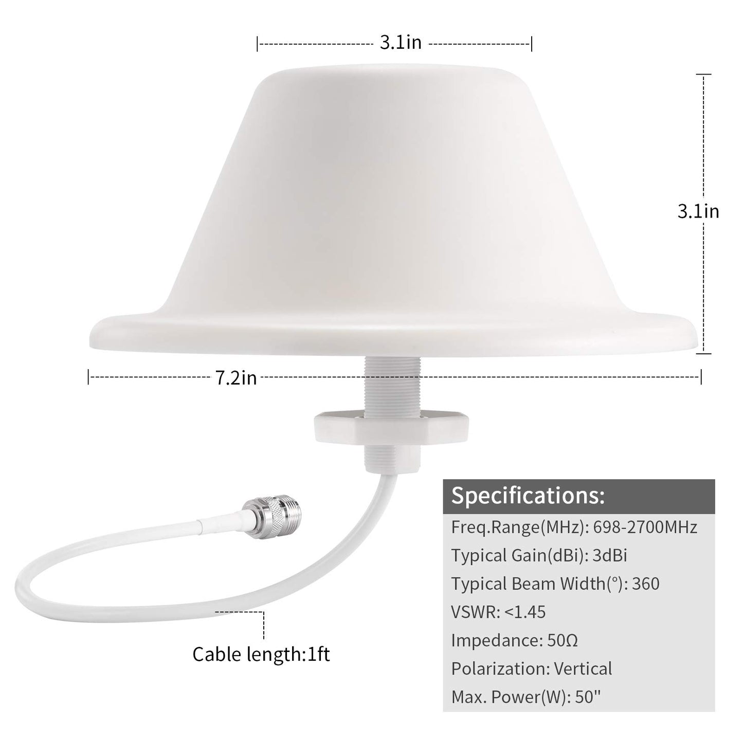 XRDS-RF OmniDirectional Indoor Dome Ceiling Antenna - 3G/4G/GSM/LTE High Performance Wide Band With N-Female Connector for Cell Phone Signal Booster
