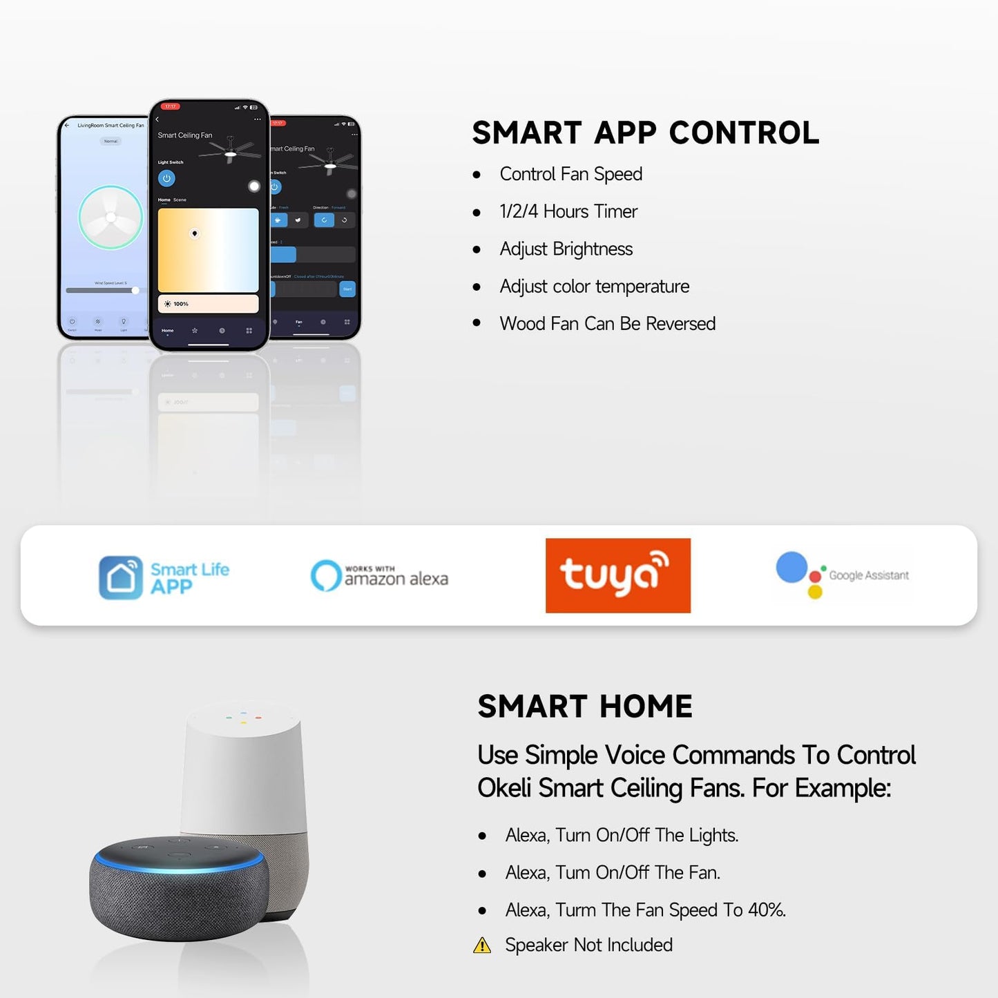 Roomratv 52 Inch Smart Ceiling Fan Compatible with App/Alexa/Google home