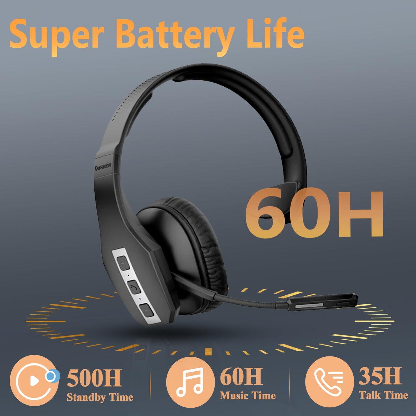 Conambo Trucker Bluetooth Headset (JBT600) with Tri-Mic Noise Cancelling, CVC 8.0, Mute Button, 60Hrs Battery Life - Wireless Headset for Truck