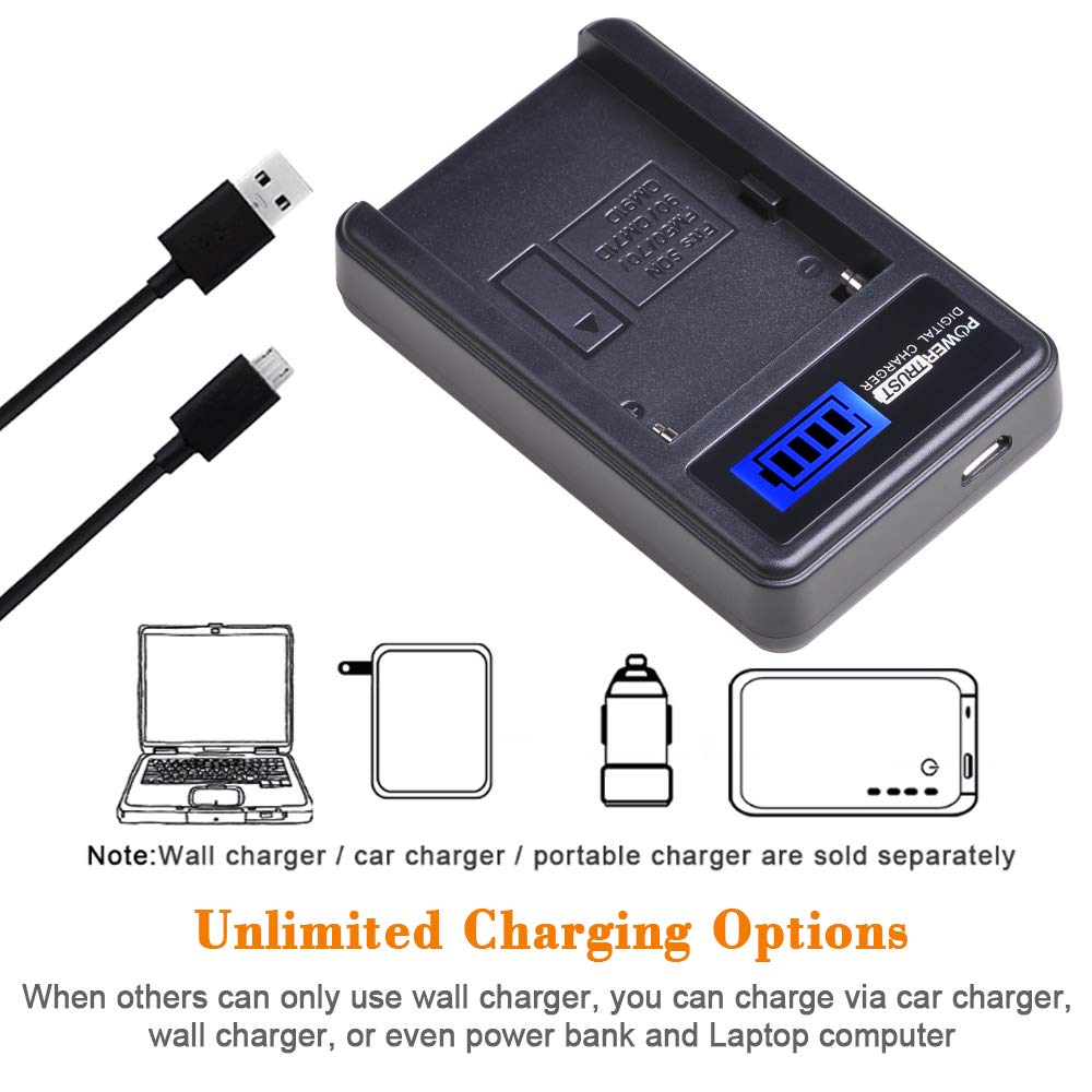 PowerTrust 2 Pack NP-FM50 Batteries and LCD USB Charger for Sony NP-FM51, NP-FM30,CCD-TRV126 CCD-TRV128 CCD-TRV138 and Sony M Type NP-FM50 Equivalent