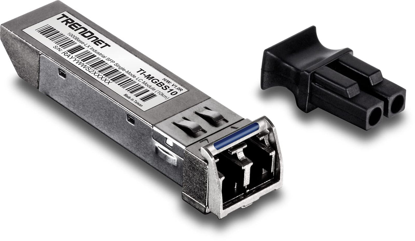 TRENDnet SFP to RJ45 Industrial Single-Mode LC Module (10km), TI-MGBS10, 1000Base-LX Industrial SFP, Compliant with IEEE 802.3z Gigabit Ethernet, Data