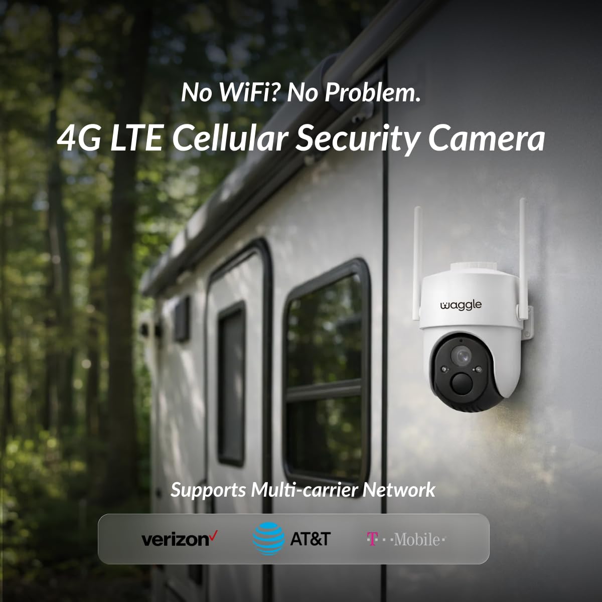Waggle 4G LTE Cellular Security Camera Wireless Outdoor - 360° Live View, 2K Color Night Vision, PIR Motion Sensor, 2 Way Talk, Built in SIM Card