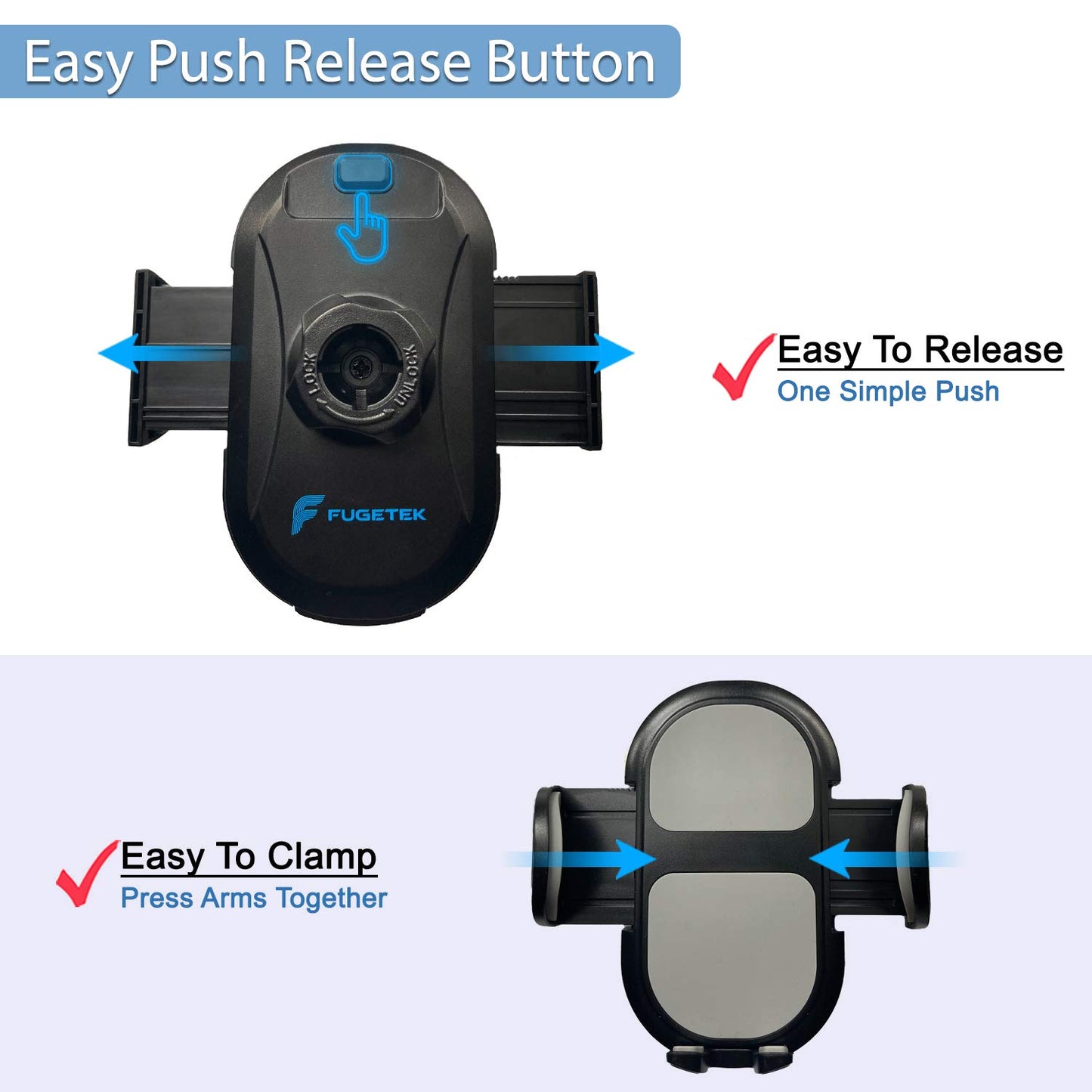 Fugetek Phone Holder Air Vent Mount, Adjustable Cradle, Durable Metal Clip Plates, 360 Rotation, Compatible with iPhone & Android Phones