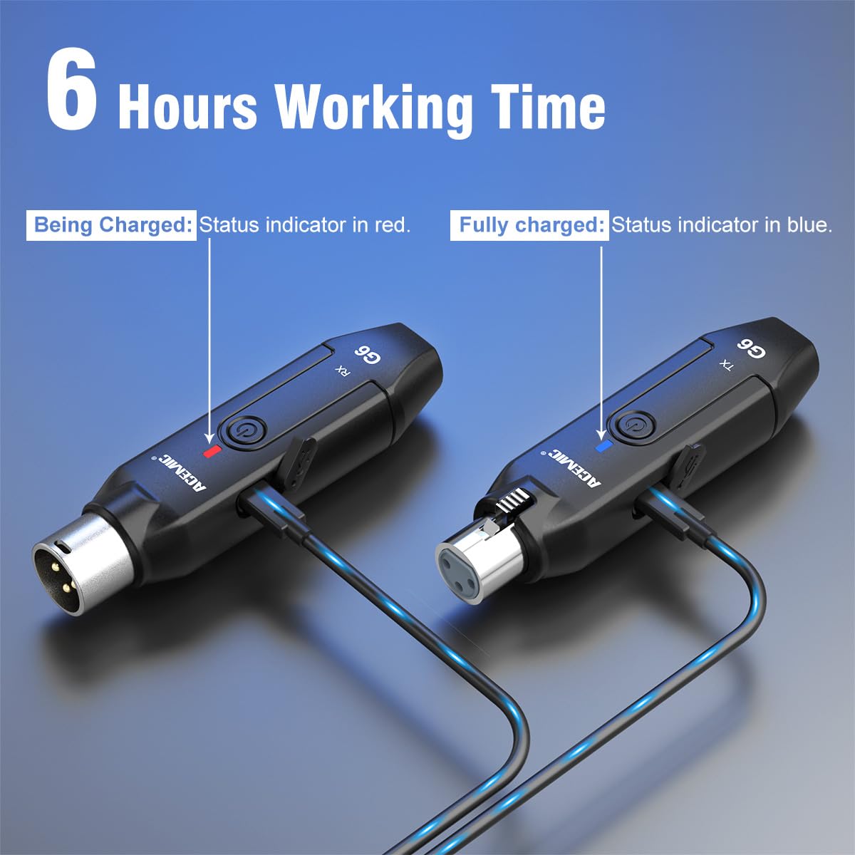 ACEMIC 2.4G Wireless Microphone Audio Transmitter and Receiver System Plug-on XLR Mic Adapter 6 Channels for Dynamic Mic, Audio Mixer, PA System, G6