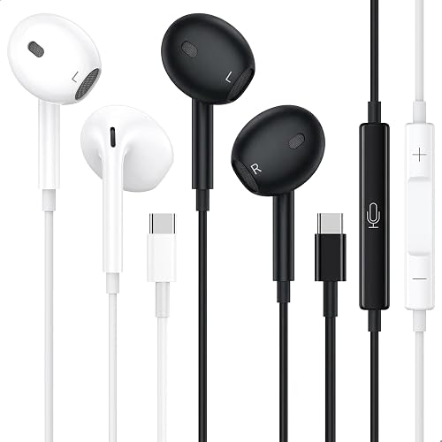 2-Pack USB C Headphones for iPhone 17 16 15 Pro Max Plus, for Apple Wired Earbuds with Mic & Volume Control, [HiFi] [Clear Call] USBC Earphones Wired