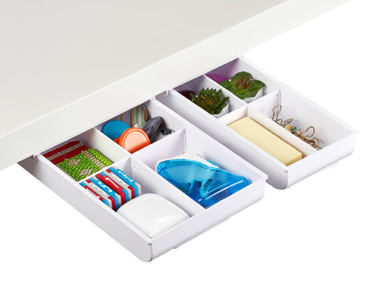 Bostitch Konnect Under Desk Drawer, Self-Adhesive Slide Out Storage Organizer with 4 Customizable Dividers, 2-Pack
