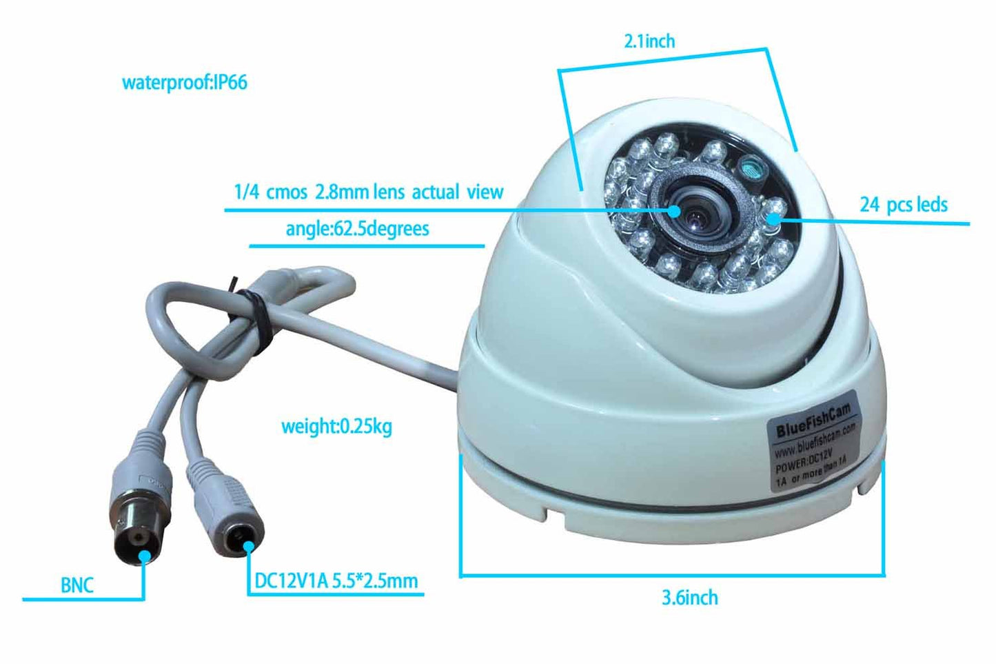 BlueFishCam 4.0MP AHD Camera,TVI,CVI 3-in-1 with OSD 3.6mm Lens 4MP 2K White Alluminum Dome CCTV Security Camera Waterproof Infrared 24 LED Night