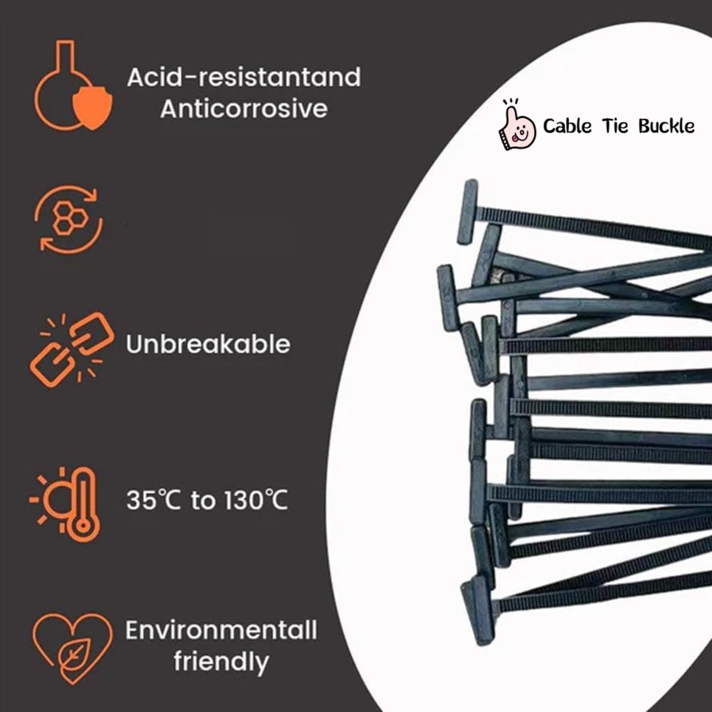Heavy Duty Self-Locking Zip Ties Holder with Pin & Button Design-Nylon Universal Cable Tie Buckle,Plastic Cable Ties Tool Fasteners Car Body, UV