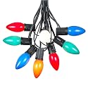 Novelty Lights Multi Hanging Ceramic Christmas String Lights - Retro Fit Traditional C9 Indoor/Outdoor Light Set w/ 25 Mini Bulbs for Roof Lines